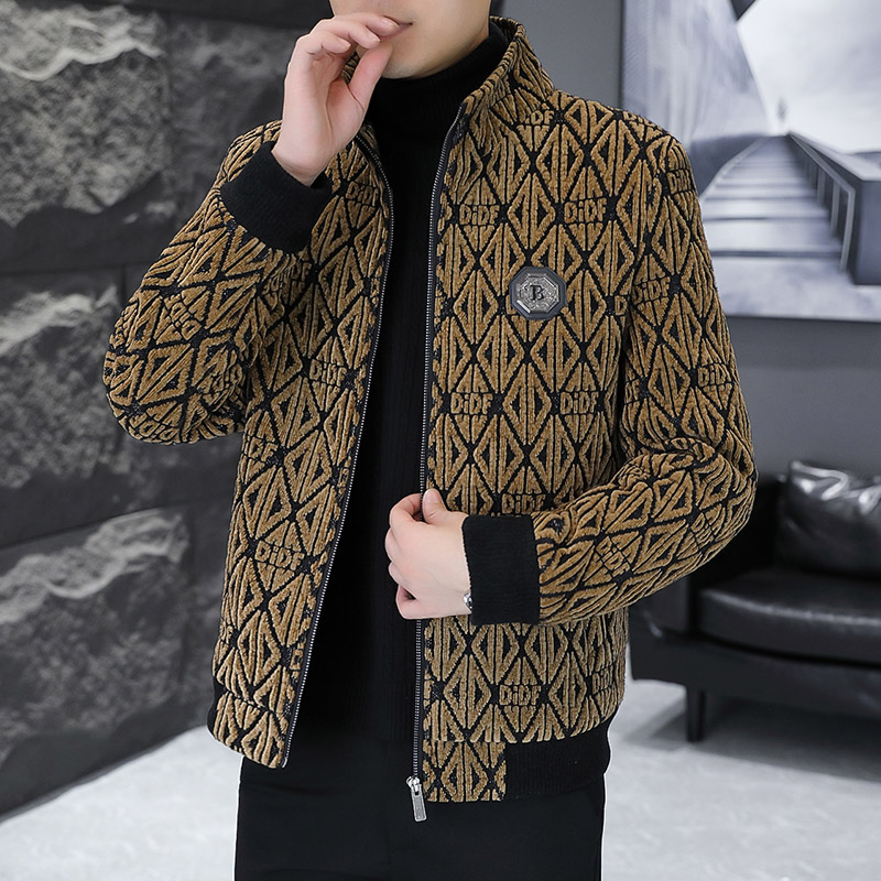 Streetwear Brand For Men - Jaqueta de lã jacquard masculina, gola